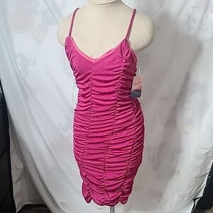 Haley and June Ruched Pink Spaghetti Strap Dress